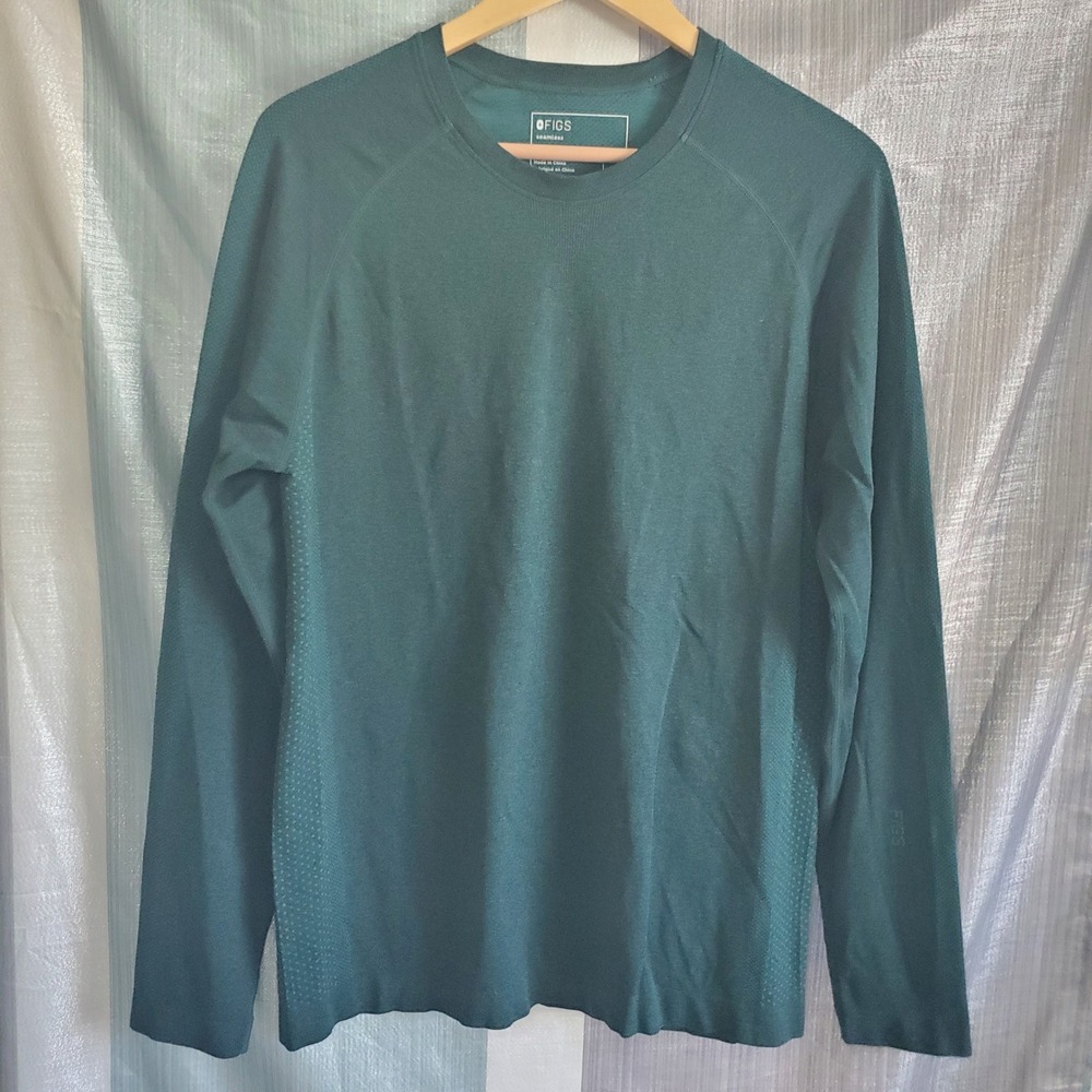 FIGS Seamless Long Sleeve Underscrub Shirt Mens Large Teal Green Athletic Top